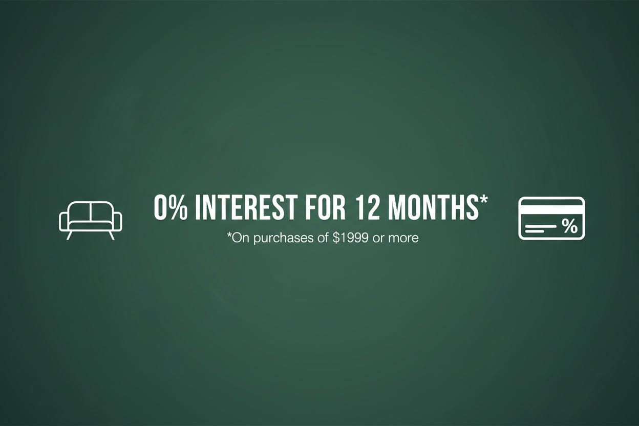 0% Interest for 12 Months - Green Banner