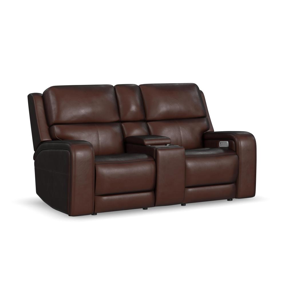 Oasis Leather Power Reclining Console Loveseat