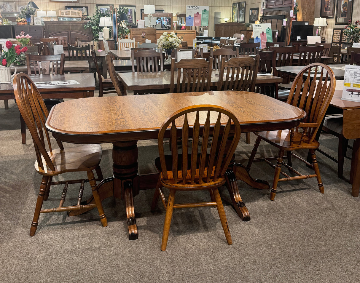 Laminated Double Pedestal Dining Table w/2-12" Leaves