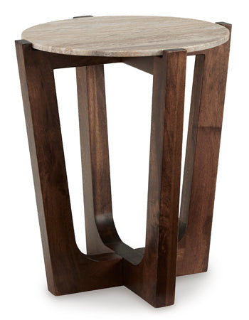 Round End Table Tanidore Warm Brown