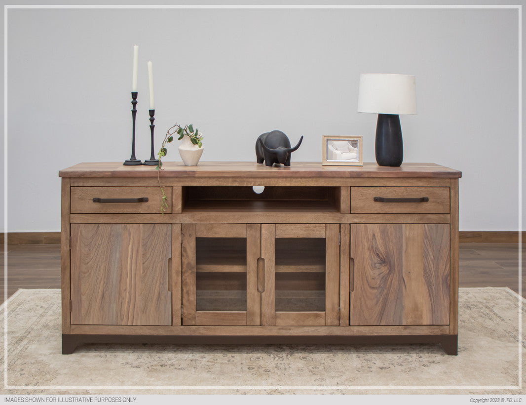 Natural Parota 2 Drawer 2 Door 2 Glass Door 70" TV Stand