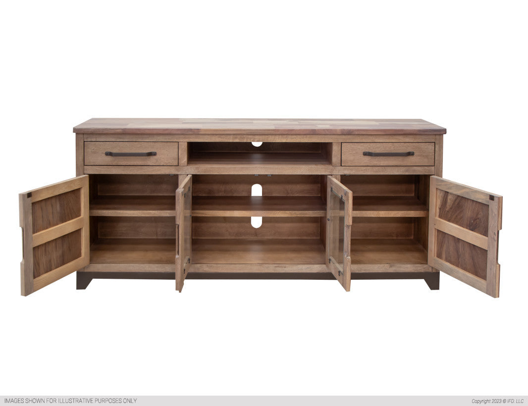 Natural Parota 2 Drawer 2 Door 2 Glass Door 70" TV Stand