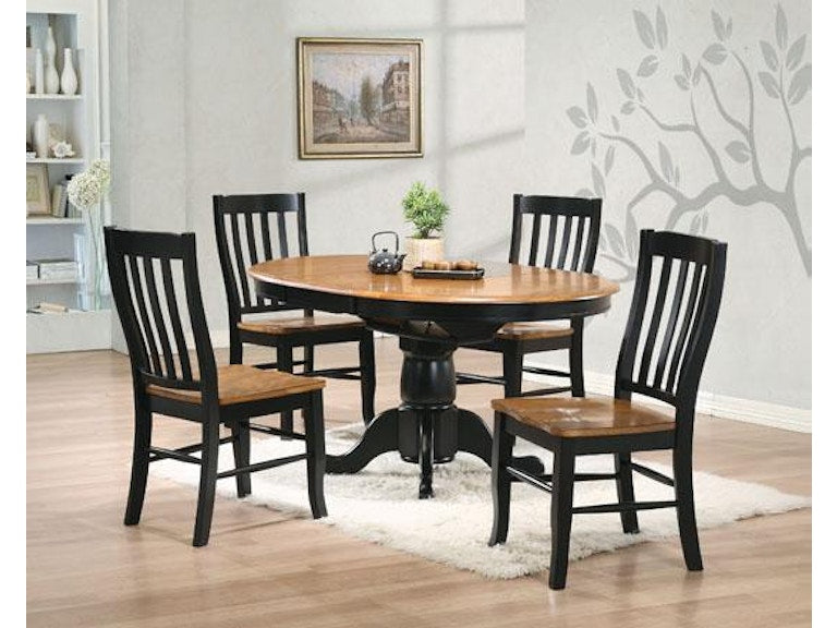 Quail's Run Almond/Ebony 57" Ped Table with 15" Butterfly Leaf