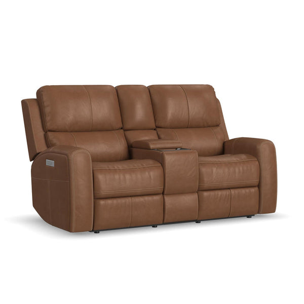 Linden Leather Power Reclining Loveseat with Console