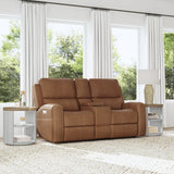 Linden Leather Power Reclining Loveseat with Console ON DISPLAY IN SHOWROM