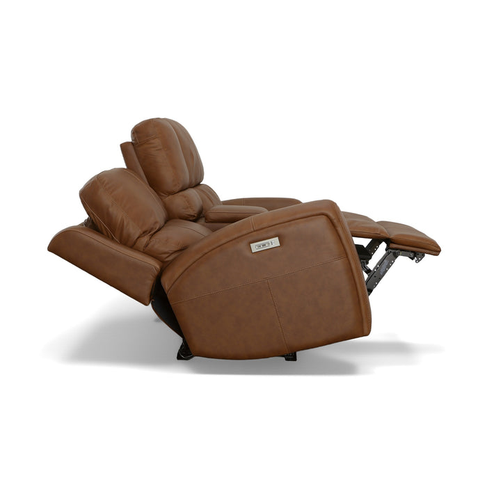 Linden Leather Power Reclining Loveseat with Console