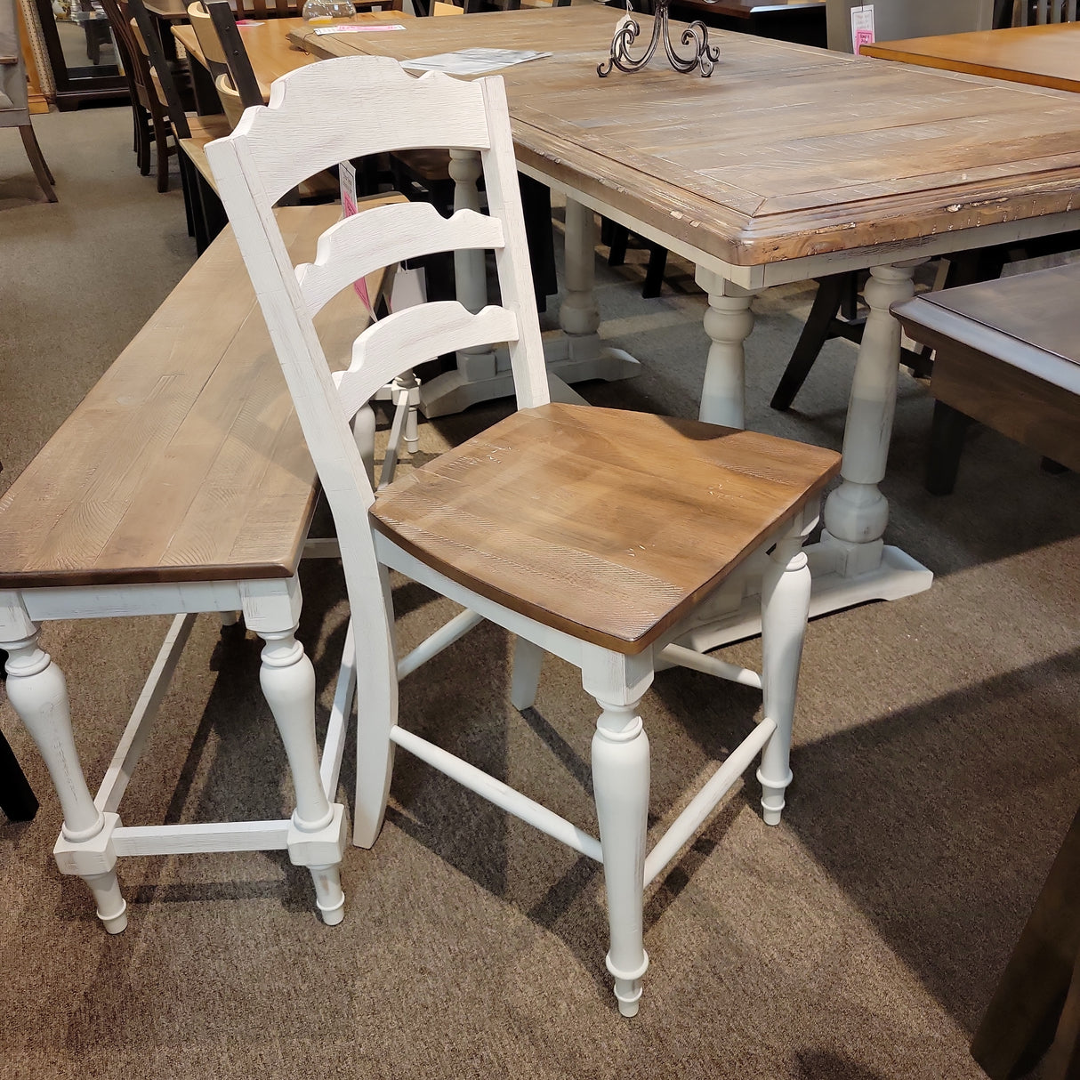 Augusta Rustic Brown/ White Ladder Back Barstool