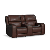 Oasis Leather Power Reclining Console Loveseat