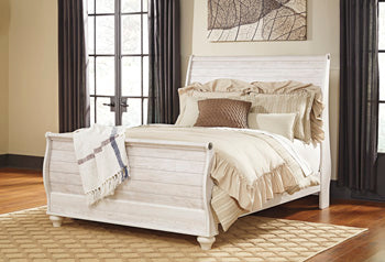 Queen Sleigh Rails Willowton Whitewash