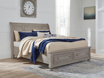 Queen Storage Footboard Lettner Light Gray