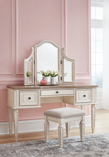 Vanity/Mirror/Stool (3/CN) Realyn Two-tone