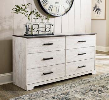 Six Drawer Dresser Shawburn Whitewash/Charcoal Gray