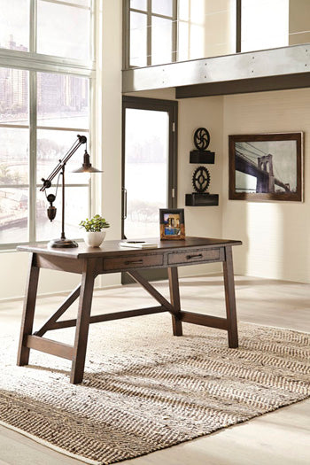 Home Office Large Leg Desk Baldridge Rustic Brown