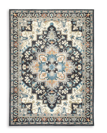 Washable Medium Rug Leningston Black/Cream/Blue