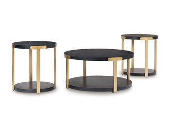 Occasional Table Set (3/CN) Shylore Black/Brass Finish
