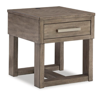 Rectangular End Table Loyaska Grayish Brown/White