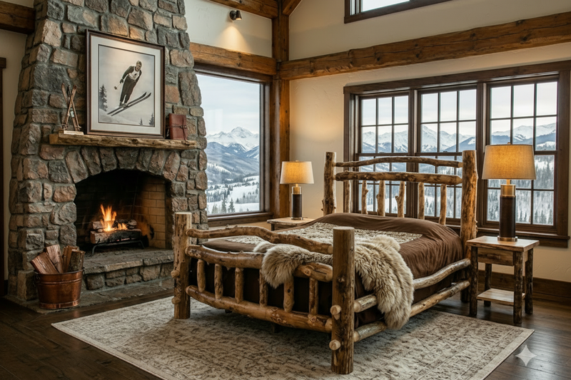 Log Cabin Bedroom with Panoramic Window